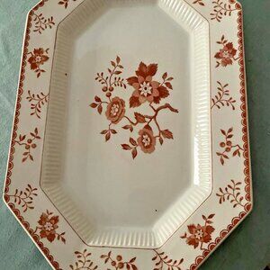 Vintage Independence Ironstone Platter Castleton Pink Floral Octagonal Japan 13"